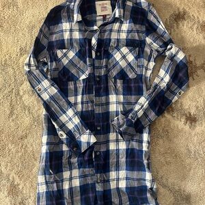 SO Blue and White Checkered Shirt Dress